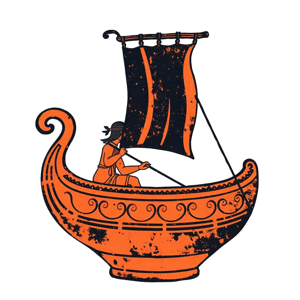 Ancient Greek black-figure pottery illustration of a trireme under sail